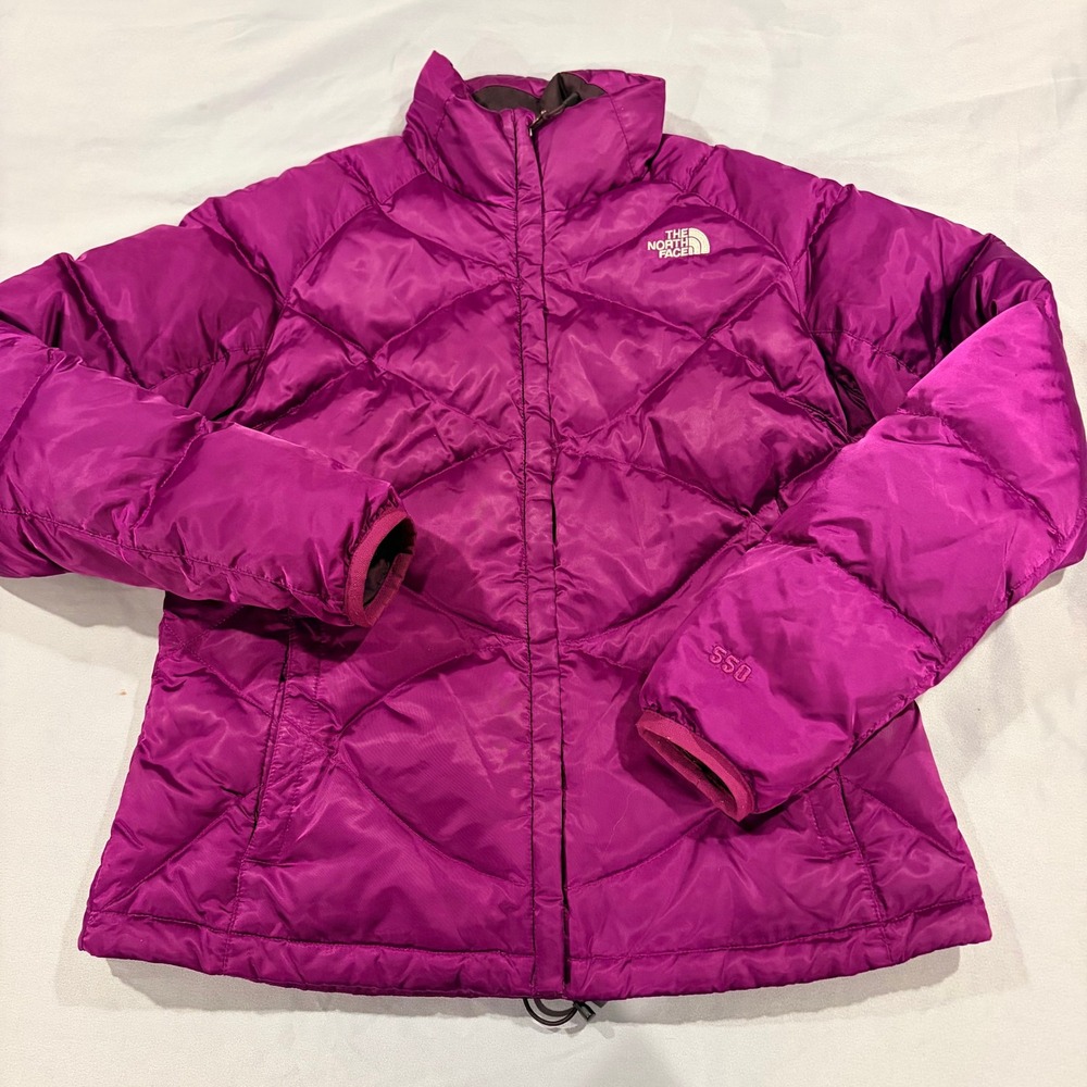 The North Face Womens 550 Goose Down Puffer Jacket Magenta Large Winter Coat